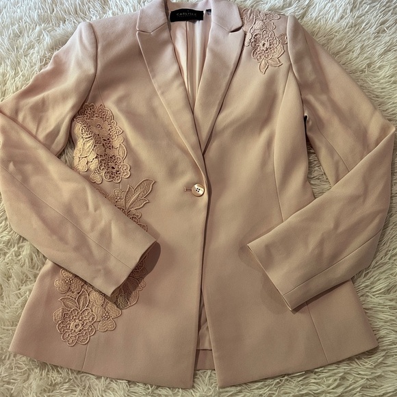Carlisle Blush Pink Lace Appliqué Blazer Jacket – Tailored Elegant Size 4 - Picture 12 of 16